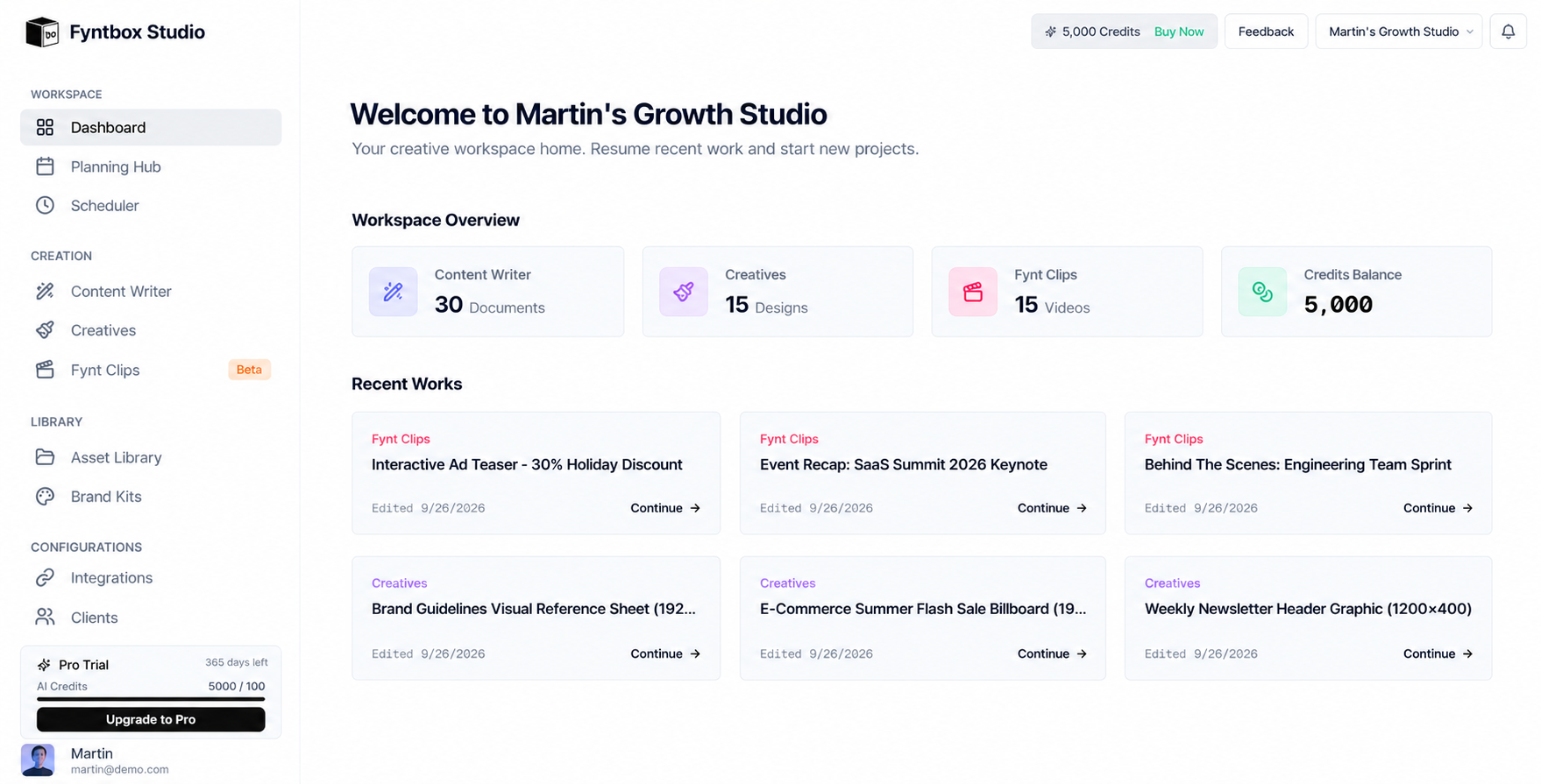 Fyntbox Studio Dashboard Preview